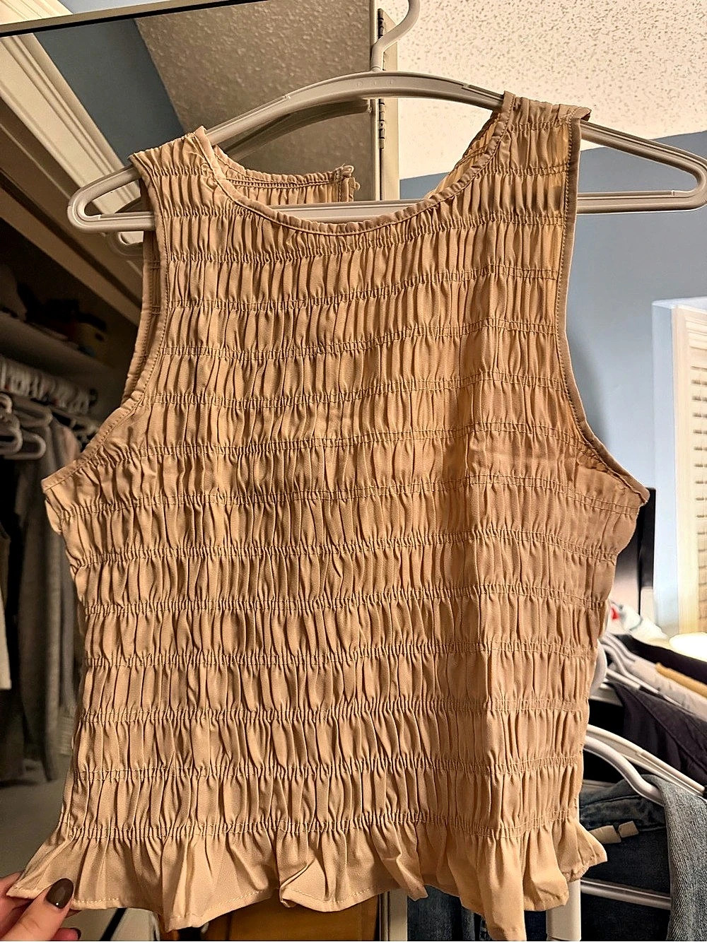 Smocked Ruffle Tank Top in Cream